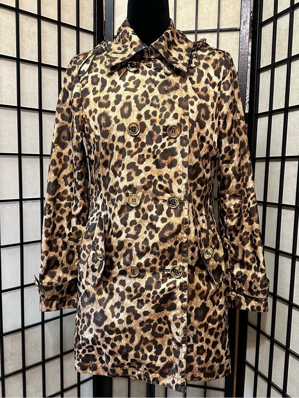 MICHAEL KORS Leopard Print Double-Breasted Rain Coat